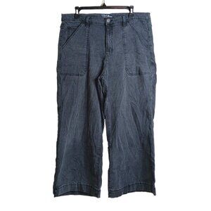 Time And Tru Wide Leg Capri Jeans Womens 16 Black High Rise Cargo Stretch Denim